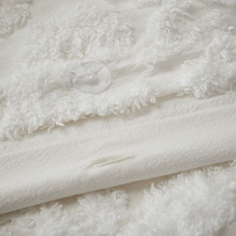 Tufted Cotton Chenille Damask Duvet Cover Set with Shams - Off-White, photo 10 of 16