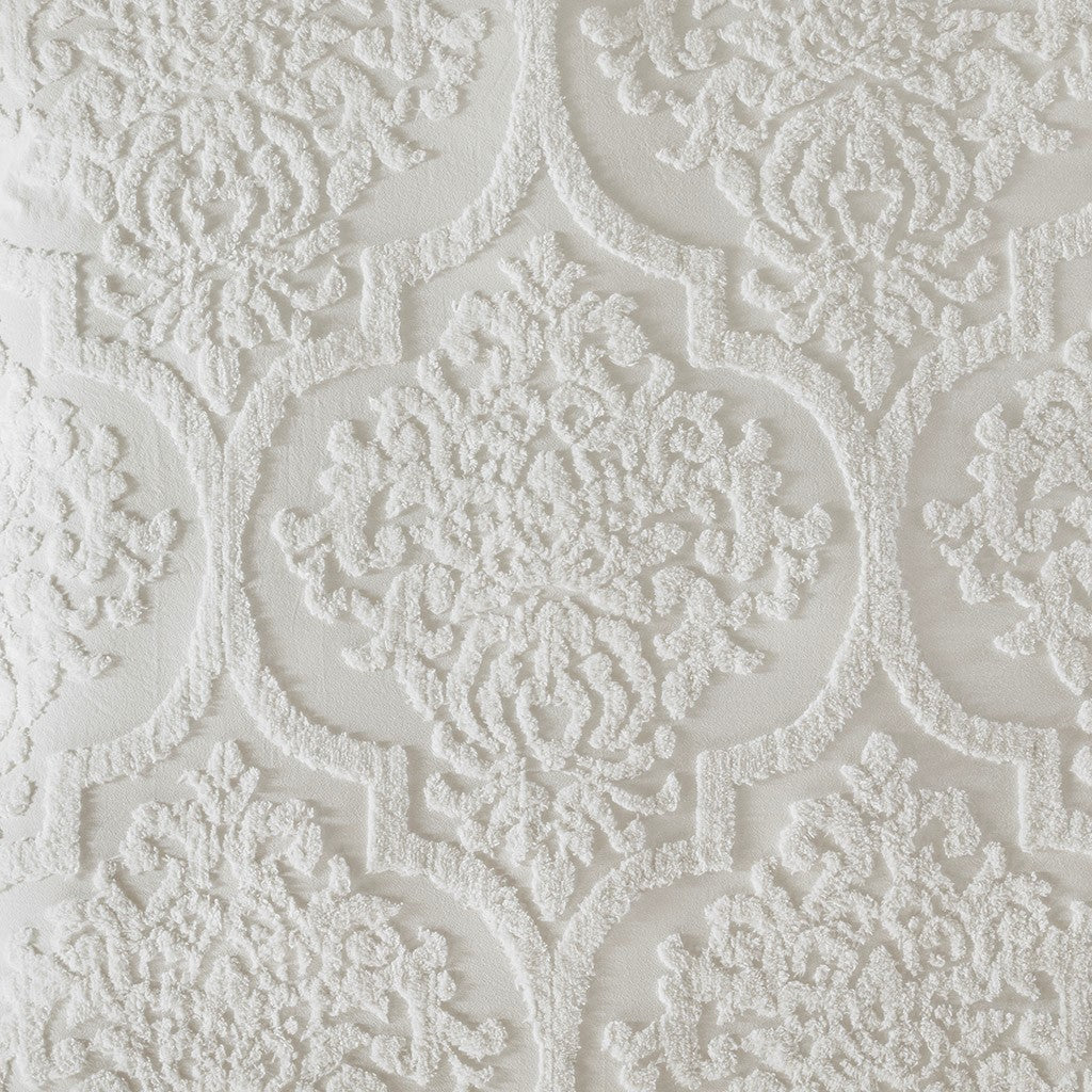 Tufted Cotton Chenille Damask Duvet Cover Set with Shams - Off-White, photo 12 of 16