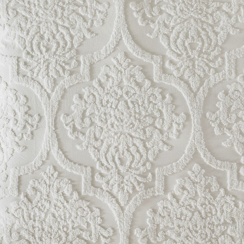 Tufted Cotton Chenille Damask Duvet Cover Set with Shams - Off-White, photo 12 of 16