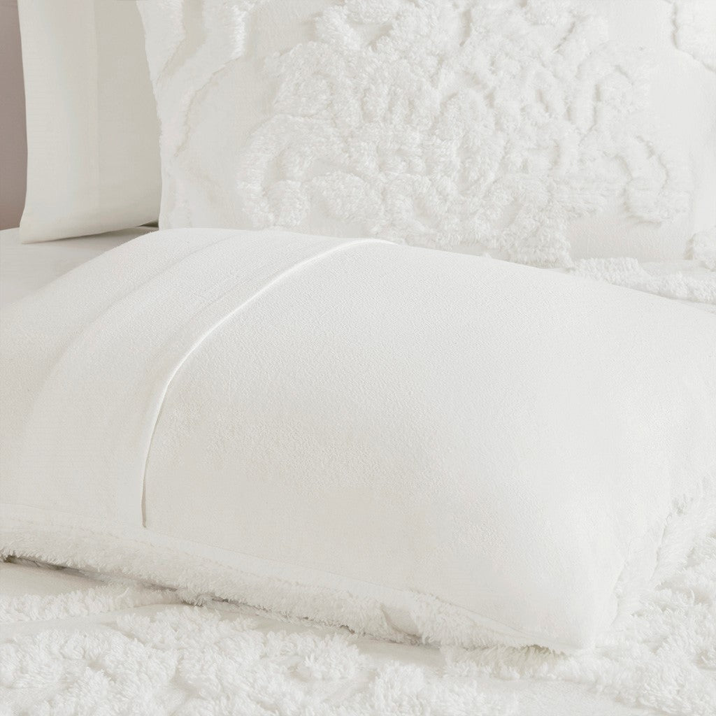 Tufted Cotton Chenille Damask Duvet Cover Set with Shams - Off-White, photo 16 of 16