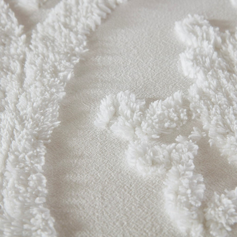 Tufted Cotton Chenille Damask Duvet Cover Set with Shams - Off-White, photo 3 of 16