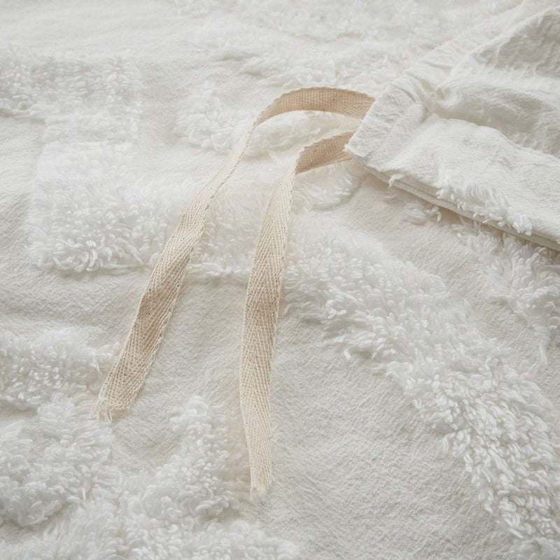 Tufted Cotton Chenille Damask Duvet Cover Set with Shams - Off-White, photo 9 of 16