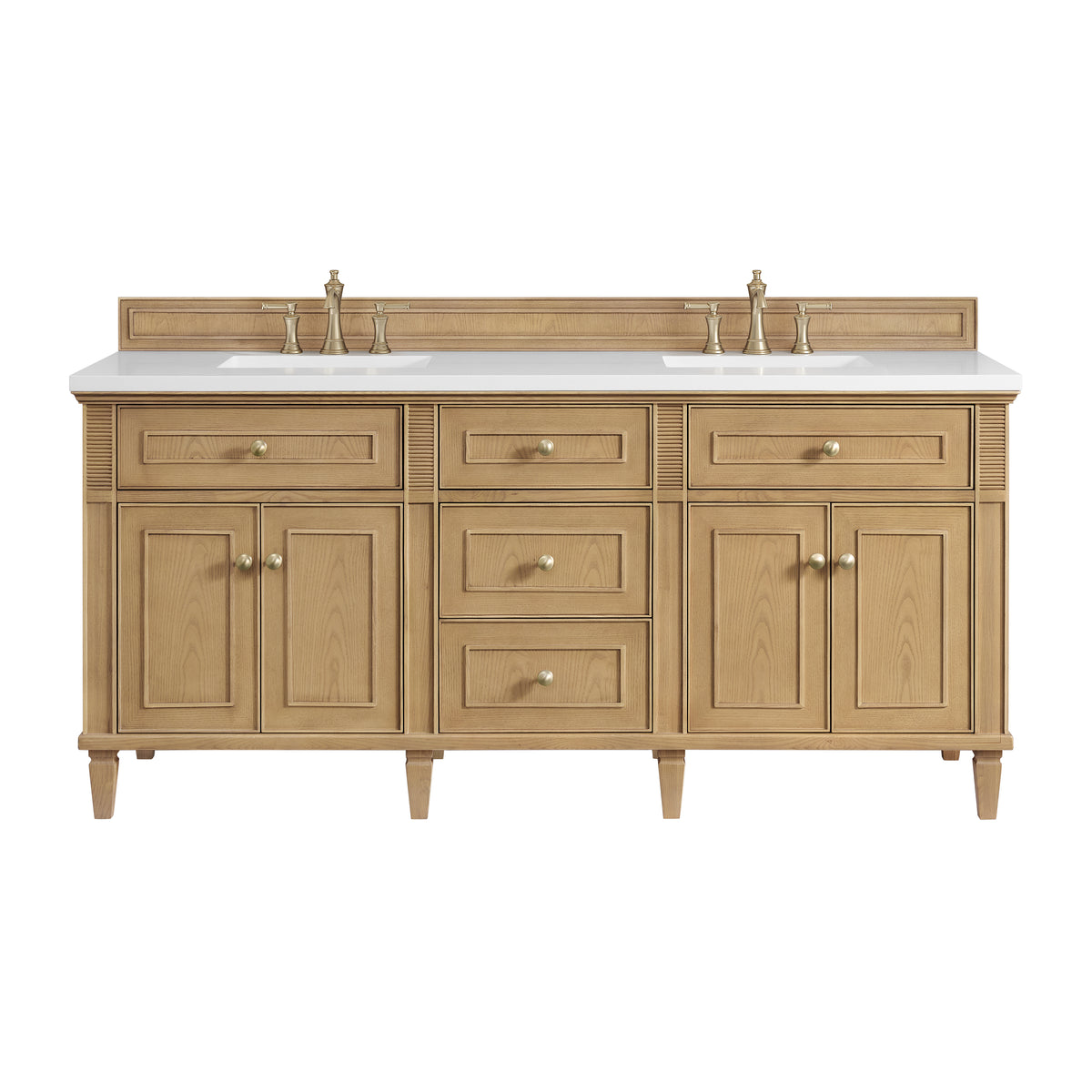 James Martin Lorelai 72" Double Bathroom Vanity, Light Natural Oak with White Zeus countertop