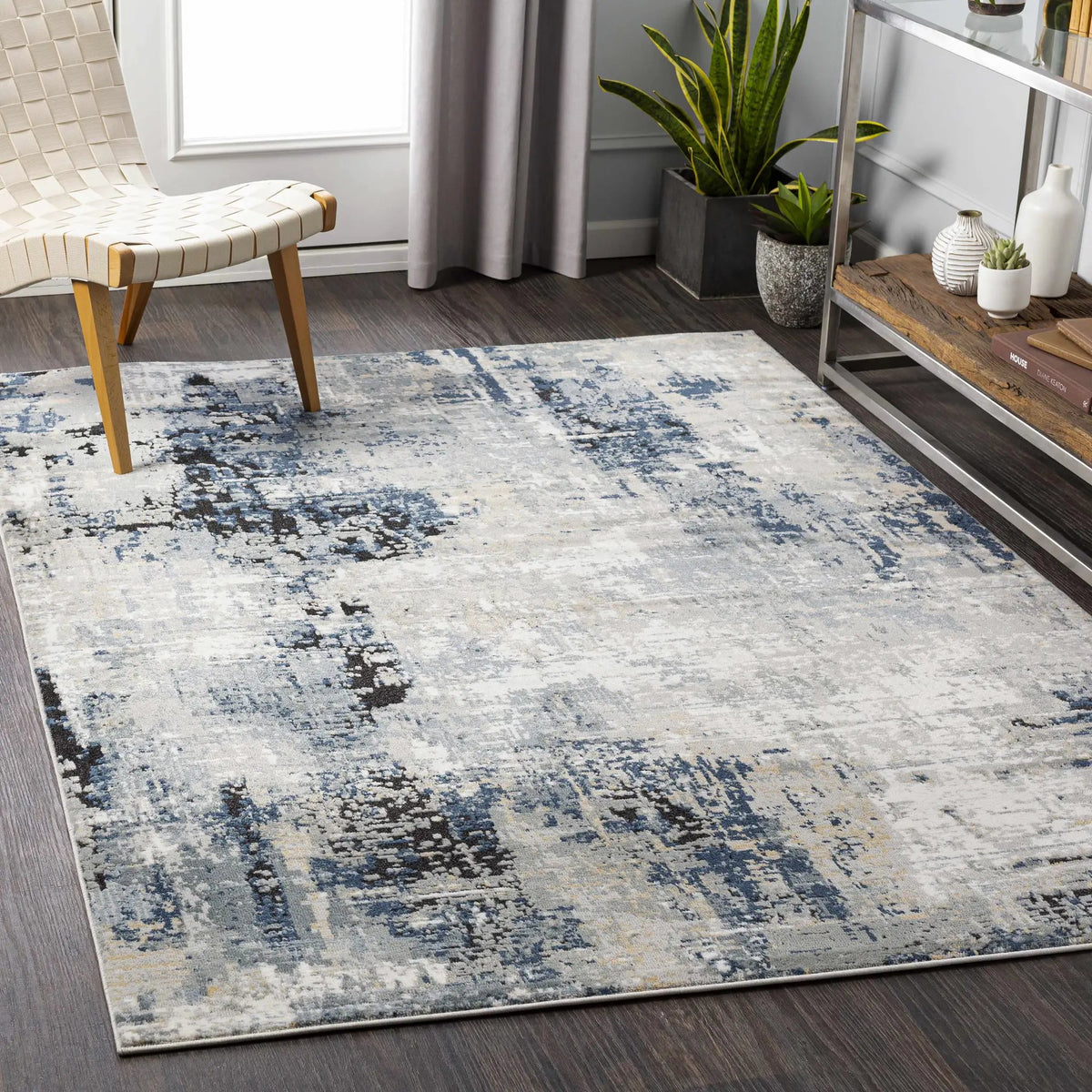 Campsall Gray&Blue Abstract Area Rug by Hauteloom