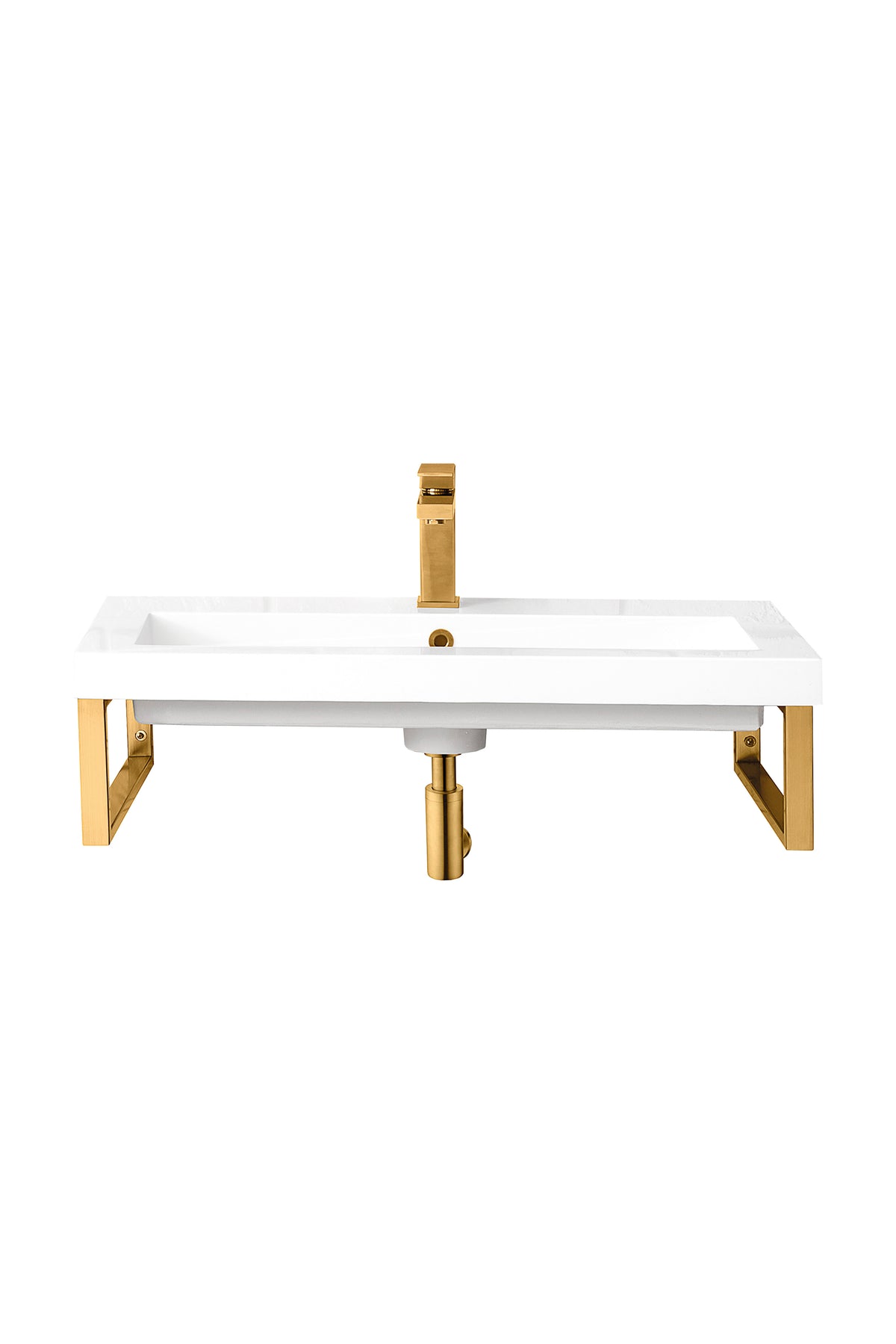 James Martin Boston 15.25" Floating Wall Bracket, Radiant Gold with White Glossy (31.5" Top) countertop
