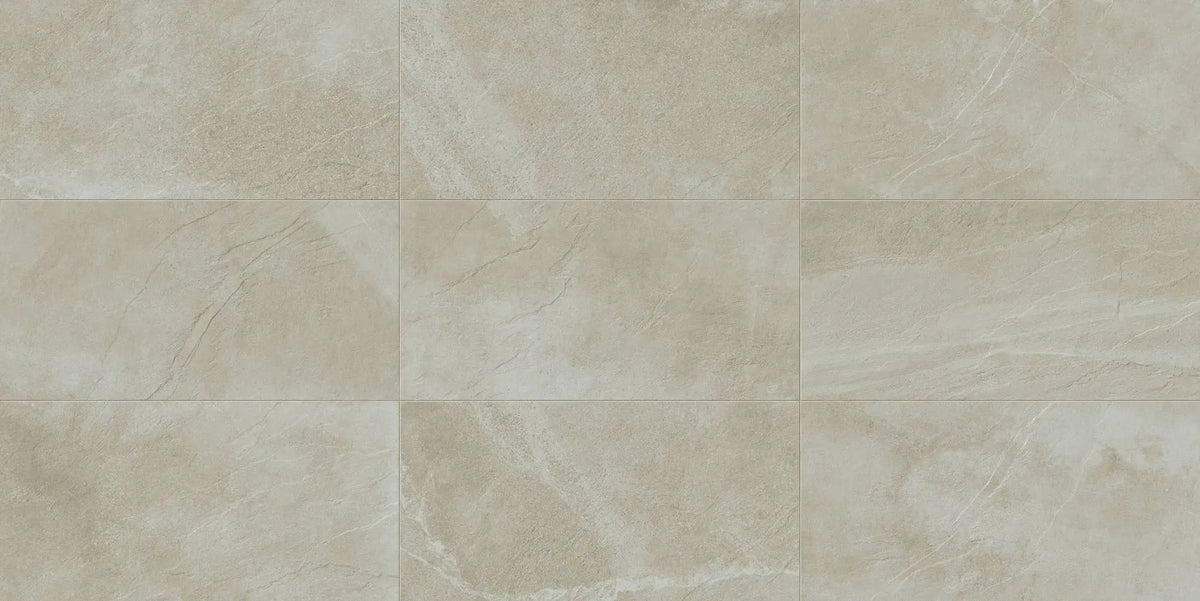 Journey Cozy Beige Covebase Stone Look Porcelain Moldings 6x12 by landmarkceramics