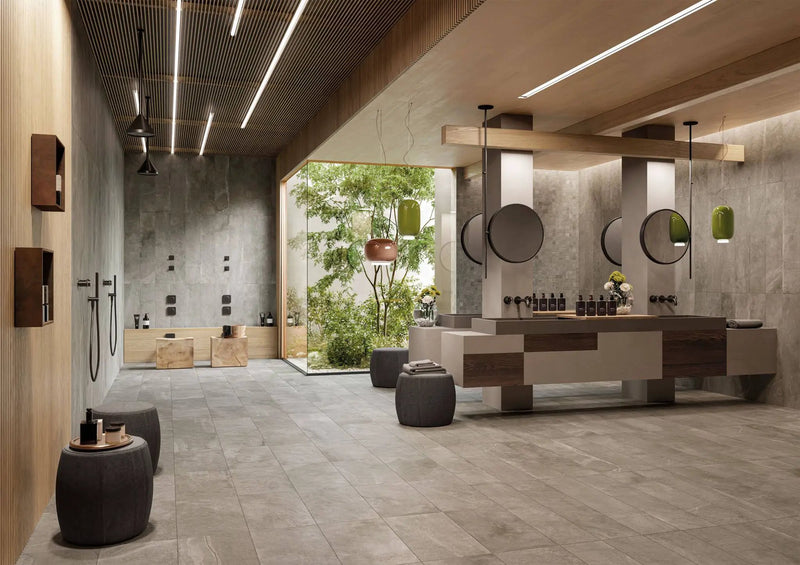 Journey Modern Grey Stone Look Porcelain Tiles 12x24 by landmarkceramics