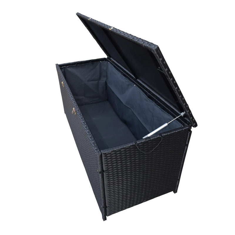Black Wicker Patio Deck Box with 113 Gallon Storage and Metal Frame by Sharicks