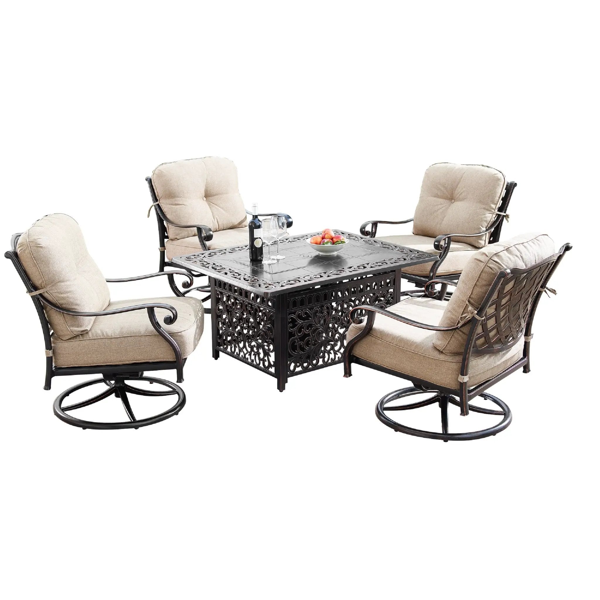 Aluminum 48-in Rectangular Patio Fire Table and Swivel Rocker Set by Sharicks