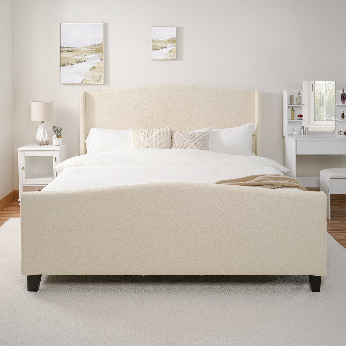 King Size Bed Frame with Upholstered Teddy Velvet Headboard, photo 4 of 16