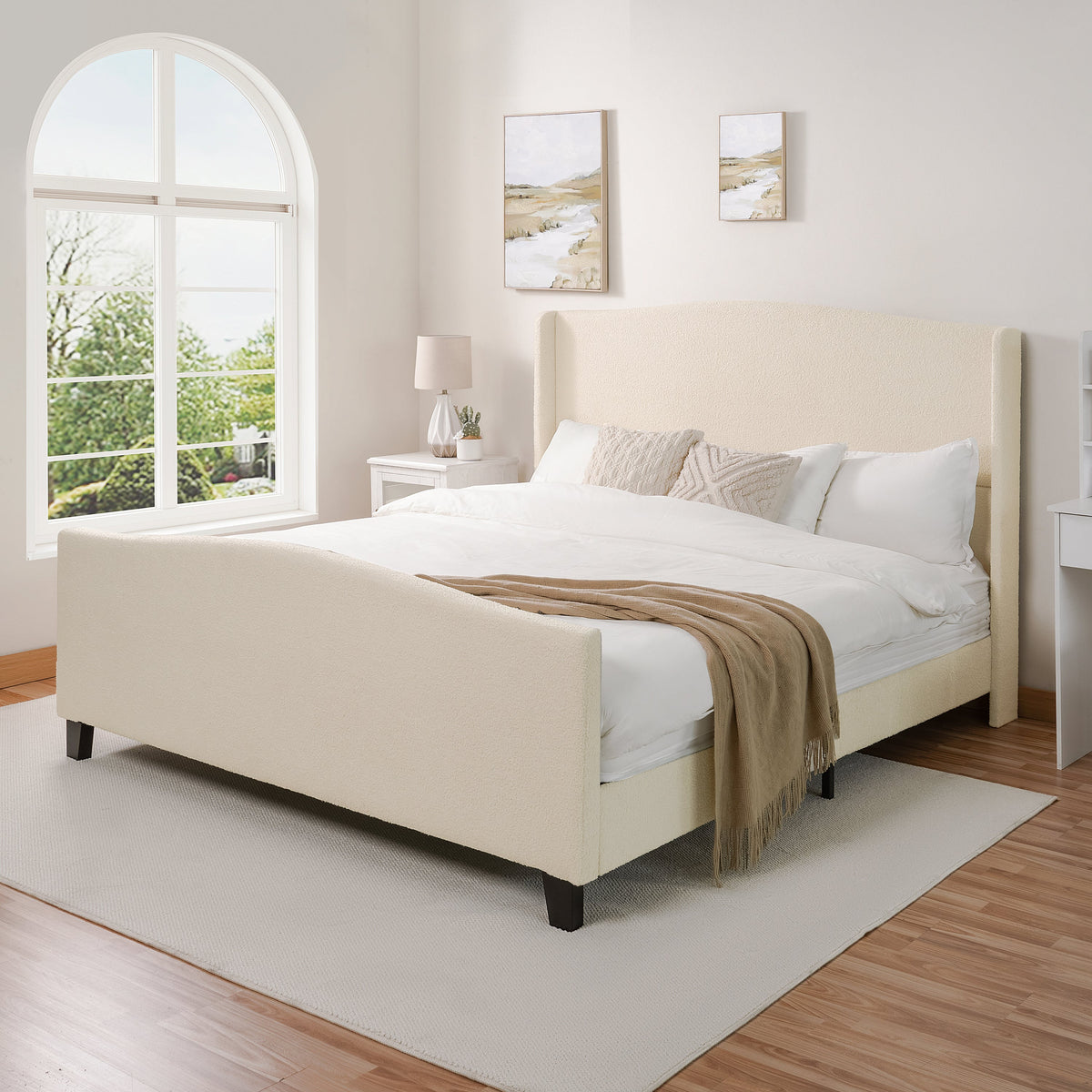 King Size Bed Frame with Upholstered Teddy Velvet Headboard, photo 5 of 16