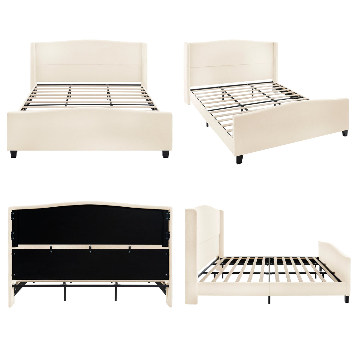 King Size Bed Frame with Upholstered Teddy Velvet Headboard, photo 7 of 16