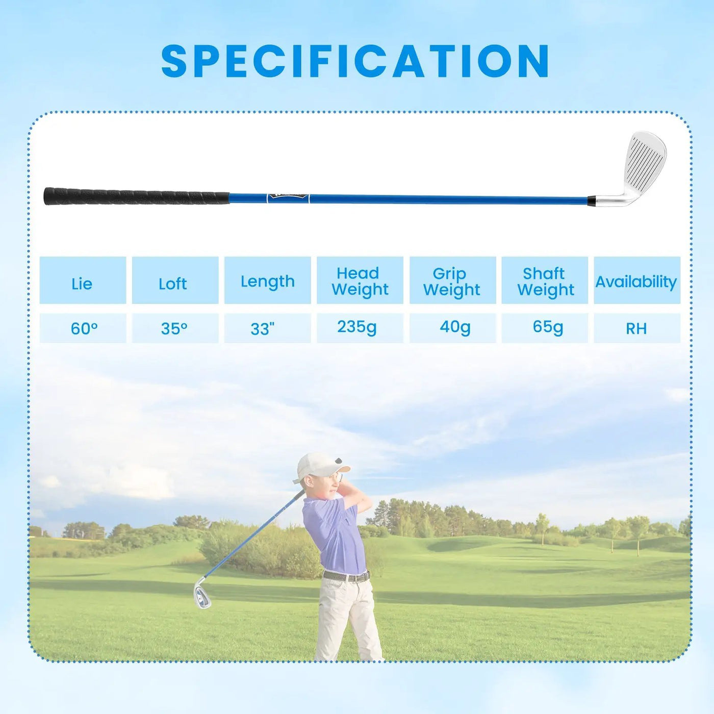 Junior #7 Iron for Kids with Fiberglass Shaft and Headcover by DirectDeals