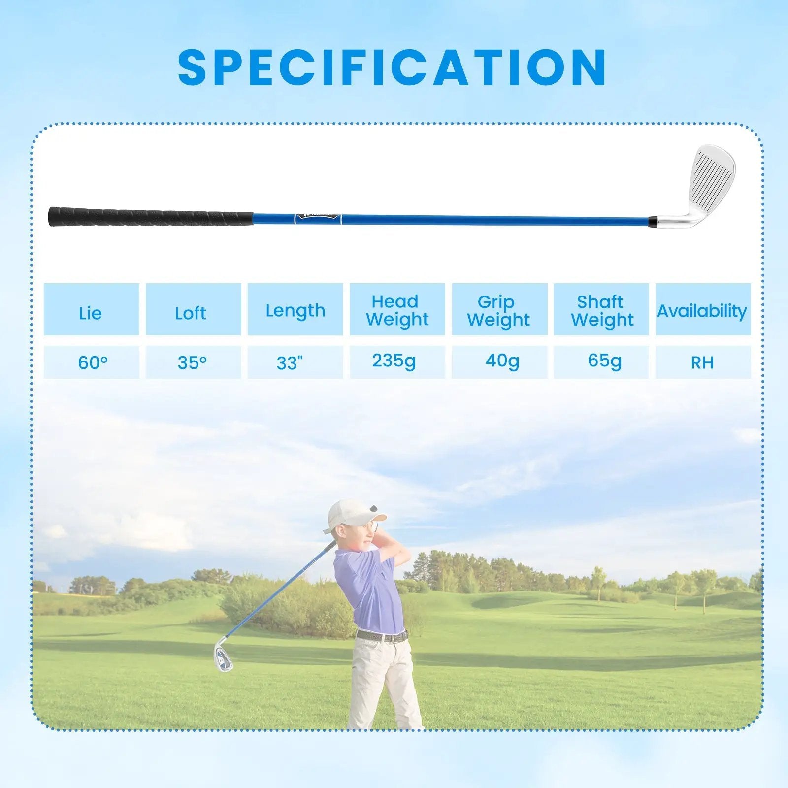 Junior #7 Iron for Kids with Fiberglass Shaft and Headcover by DirectDeals
