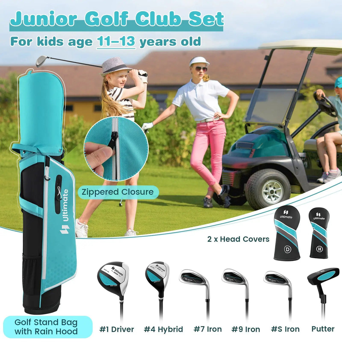 Junior Complete Golf Club Set with Stand Bag Rain Hood by DirectDeals