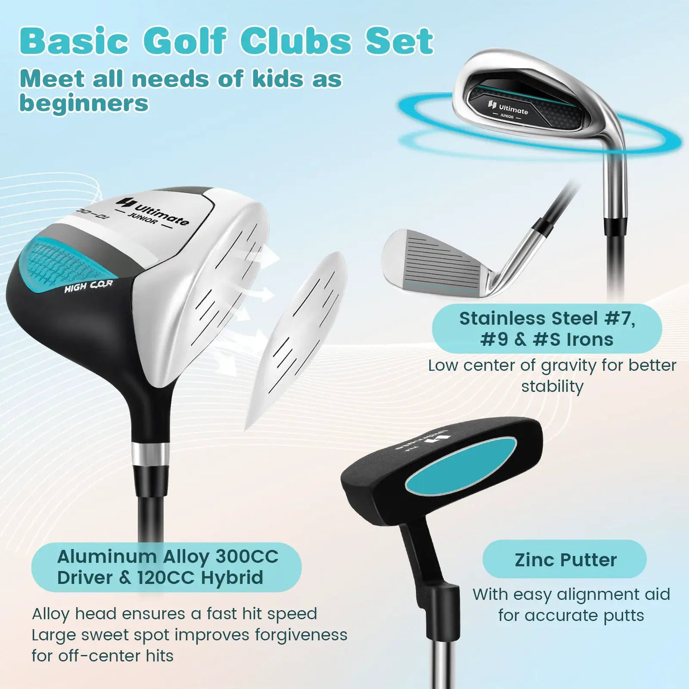 Junior Complete Golf Club Set with Stand Bag Rain Hood by DirectDeals