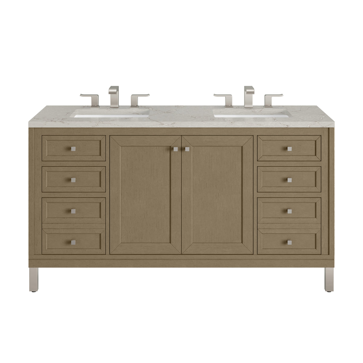 James Martin Chicago 60" Double Bathroom Vanity, Walnut Whisper with Victorian Silver countertop