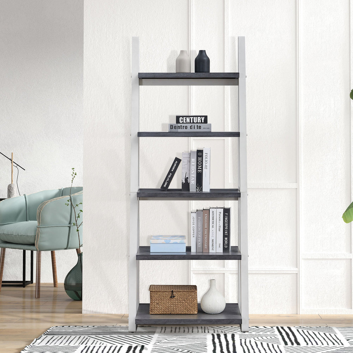 5-Tier Ladder Shelf with Rubber Wood Frame, photo 4 of 10