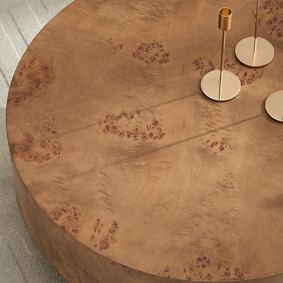 Walnut Burl Wood Veneer Round Coffee Table with Pedestal Base - Walnut, photo 11 of 16