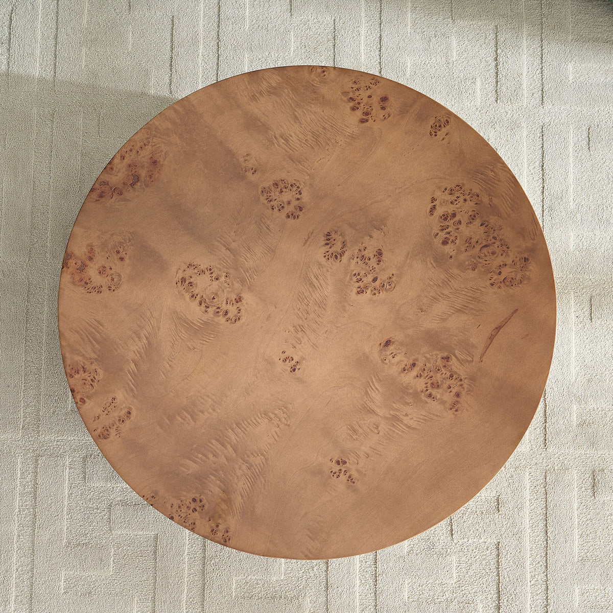 Walnut Burl Wood Veneer Round Coffee Table with Pedestal Base - Walnut, photo 15 of 16