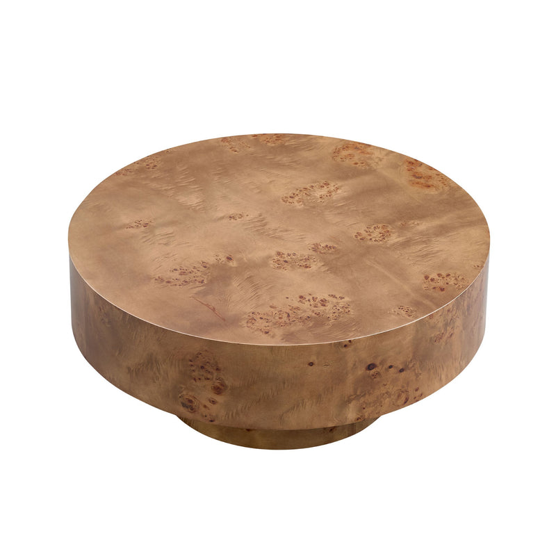 Walnut Burl Wood Veneer Round Coffee Table with Pedestal Base - Walnut, photo 16 of 16