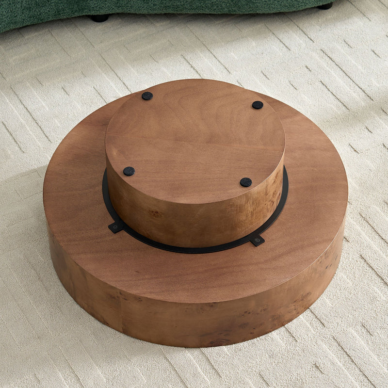 Walnut Burl Wood Veneer Round Coffee Table with Pedestal Base - Walnut, photo 7 of 16