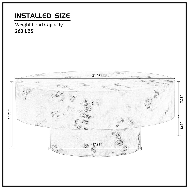 Walnut Burl Wood Veneer Round Coffee Table with Pedestal Base - Walnut, photo 8 of 16