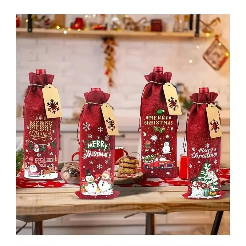 Jute Christmas Wine Bags with Gift Cards & Rope by House Of Avana