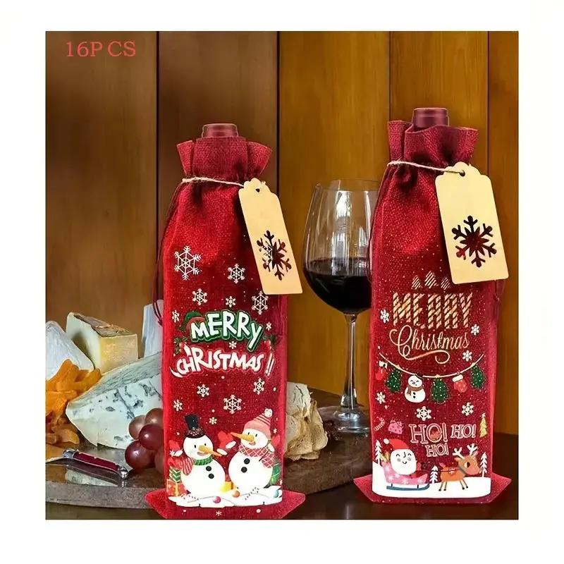 Jute Christmas Wine Bags with Gift Cards & Rope by House Of Avana