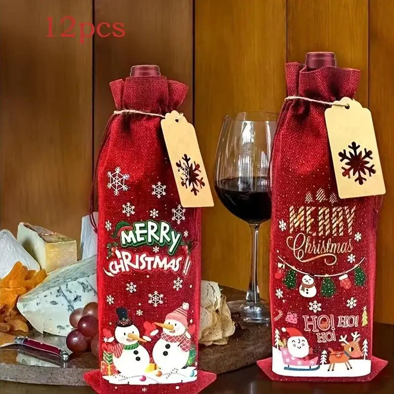 Jute Christmas Wine Bags with Gift Cards & Rope by House Of Avana