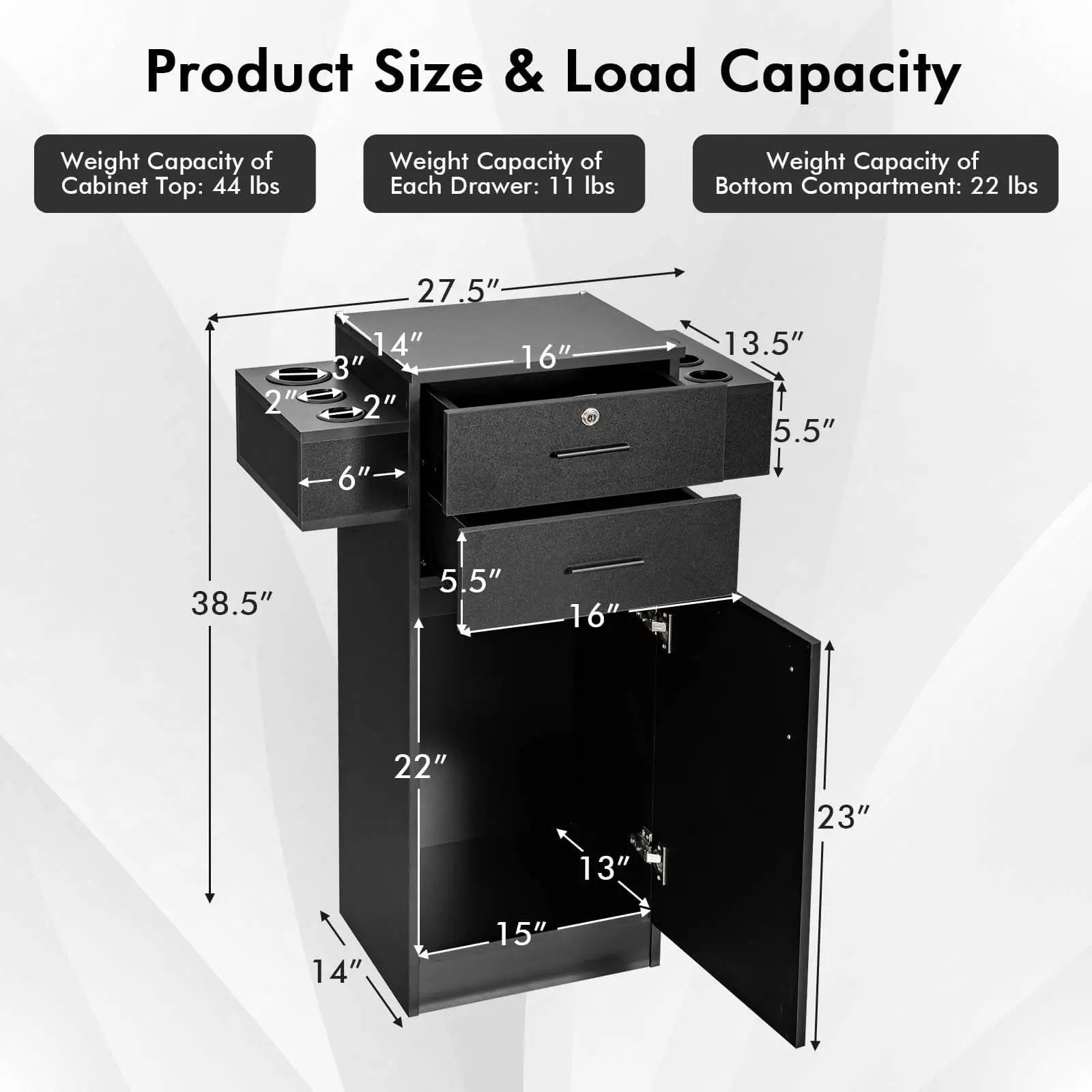 Salon Station Storage Cabinet with 6 Hair Dryer Holders for Hair Stylist-Black by DirectDeals