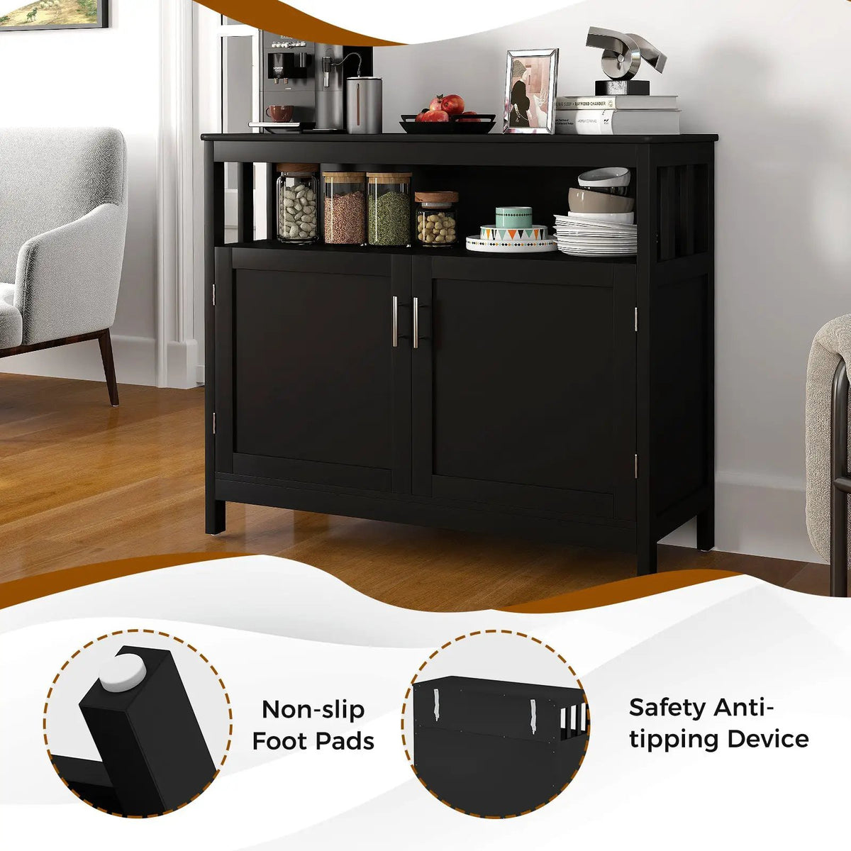 Kitchen Buffet Server Sideboard Storage Cabinet with 2 Doors and Shelf by DirectDeals