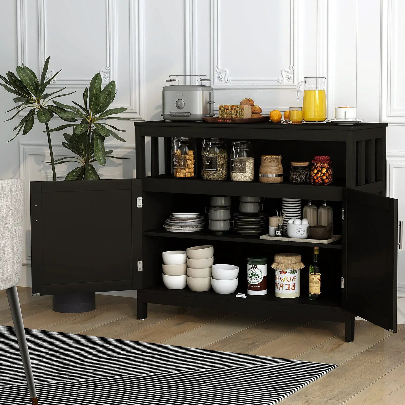 Kitchen Buffet Server Sideboard Storage Cabinet with 2 Doors and Shelf by DirectDeals