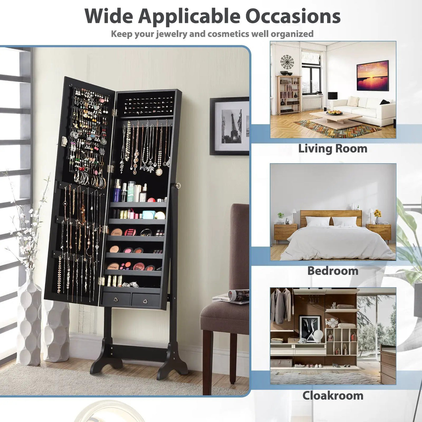 Lockable Mirrored Jewelry Cabinet Armoire Storage Organizer Box by DirectDeals