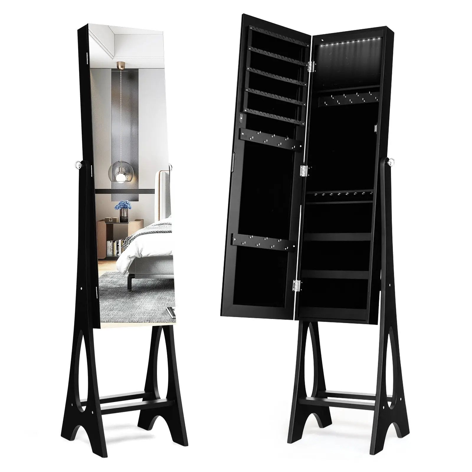 LED Jewelry Cabinet Armoire Organizer with Bevel Edge Mirror by DirectDeals