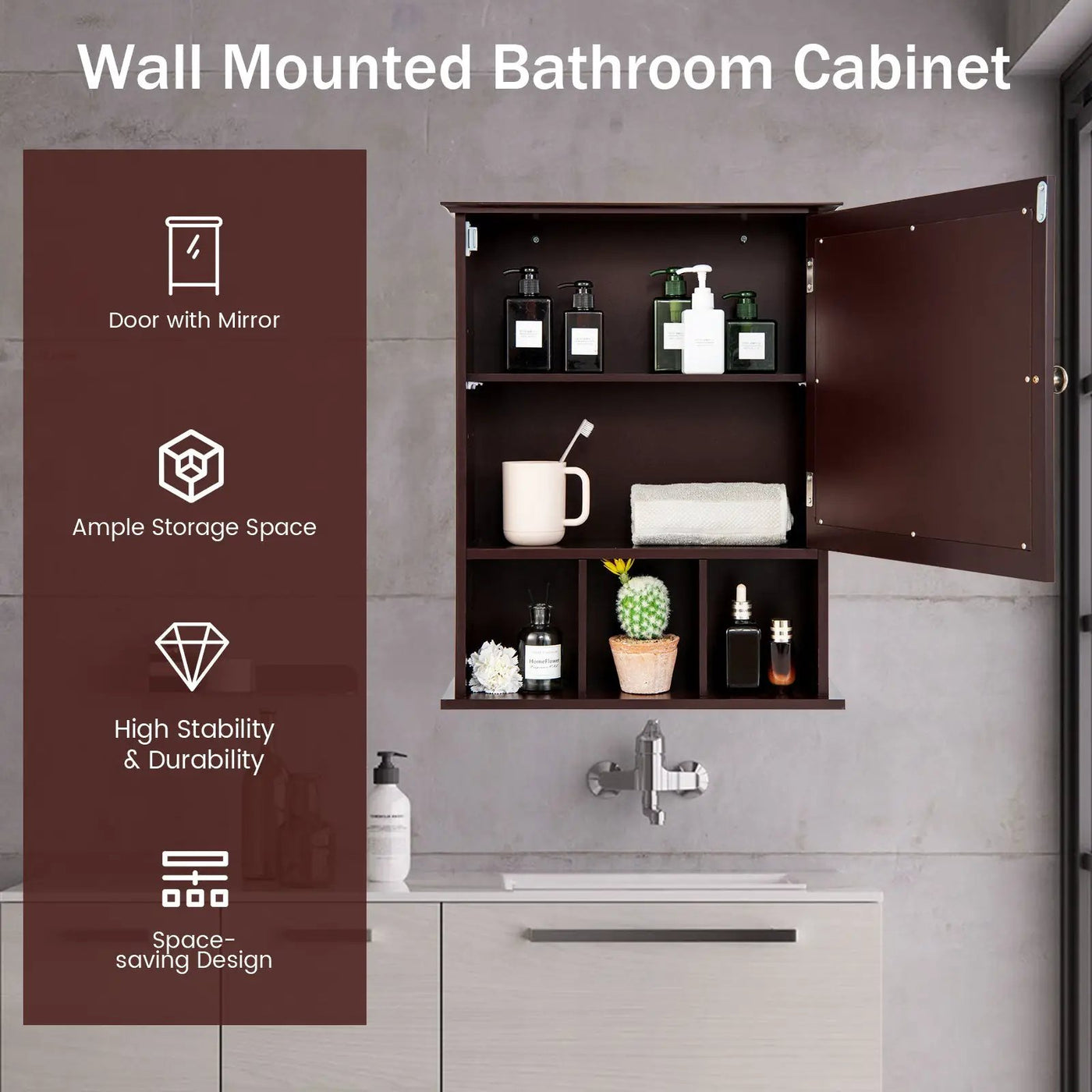 Wall Mounted and Mirrored Bathroom Cabinet by DirectDeals
