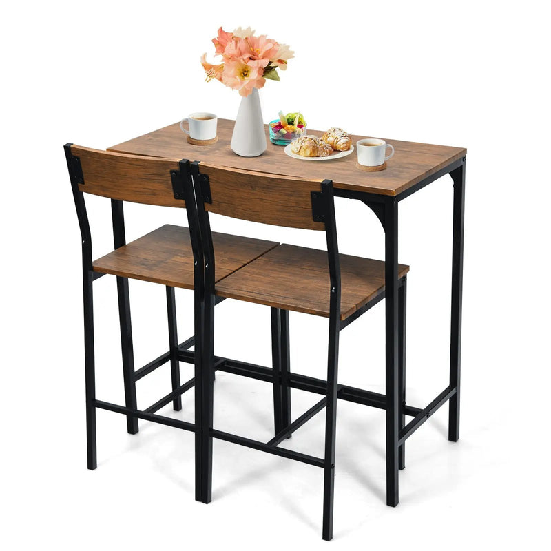 3 Pieces Bar Table Set with 2 Stools-Black by DirectDeals
