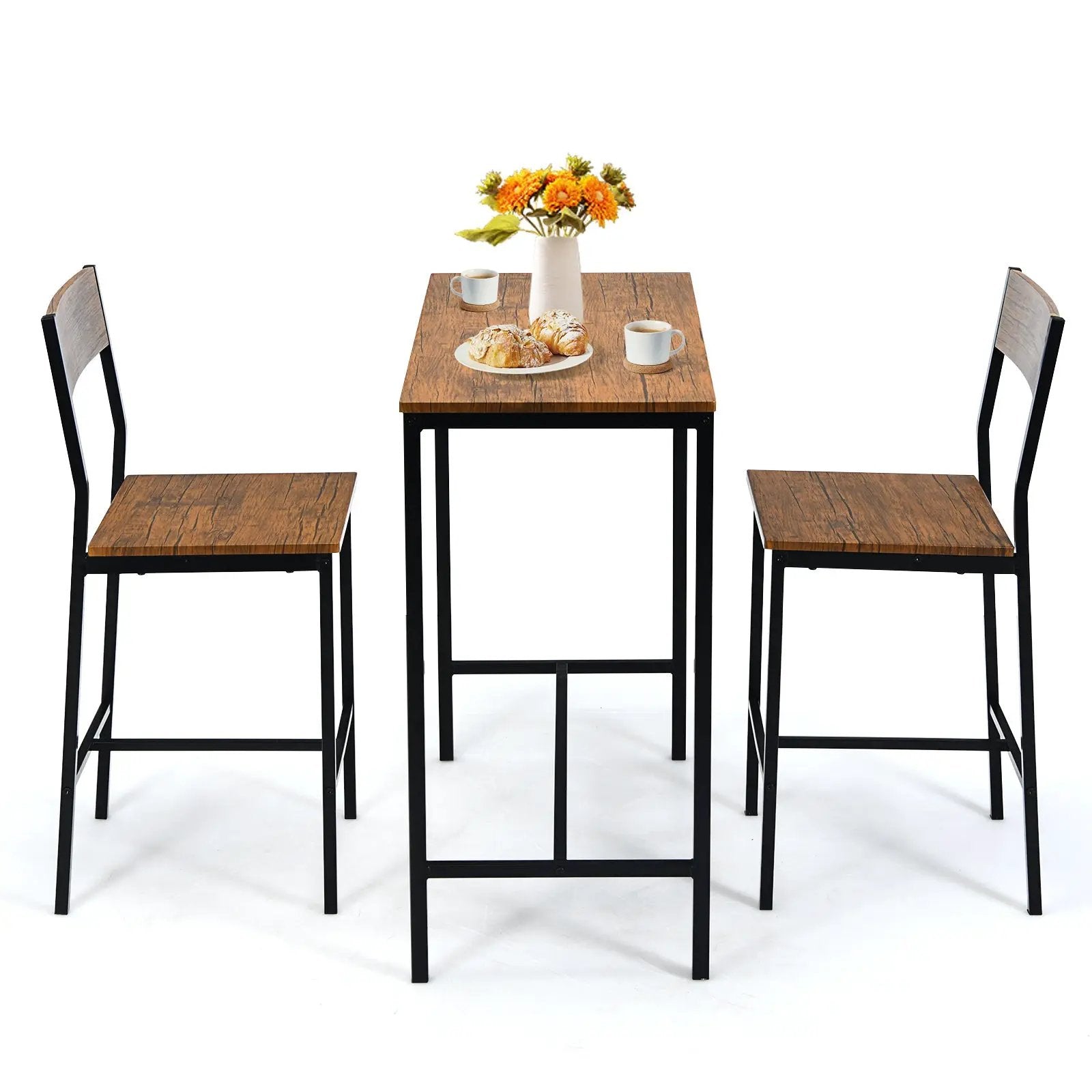 3 Pieces Bar Table Set with 2 Stools-Black by DirectDeals