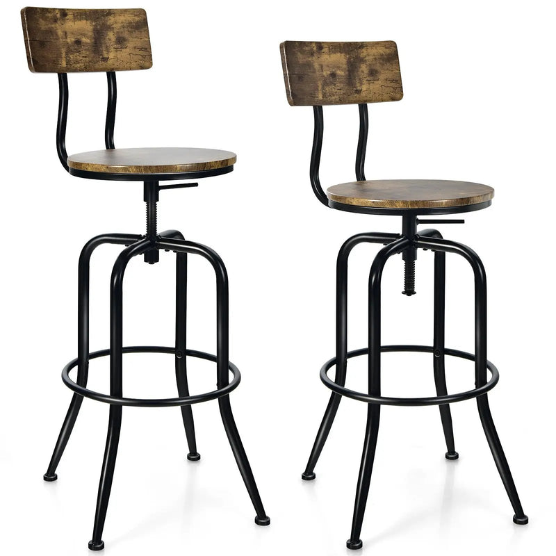 Adjustable Swivel Counter-Height Stool with Arc-Shaped Backrest-Rustic Brown by DirectDeals