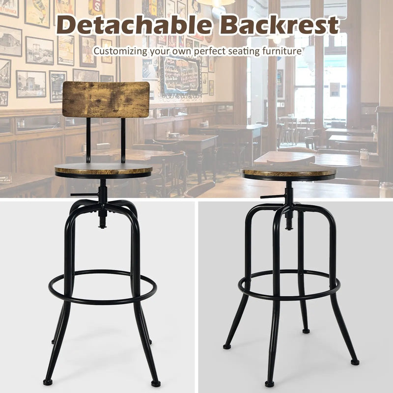 Adjustable Swivel Counter-Height Stool with Arc-Shaped Backrest-Rustic Brown by DirectDeals