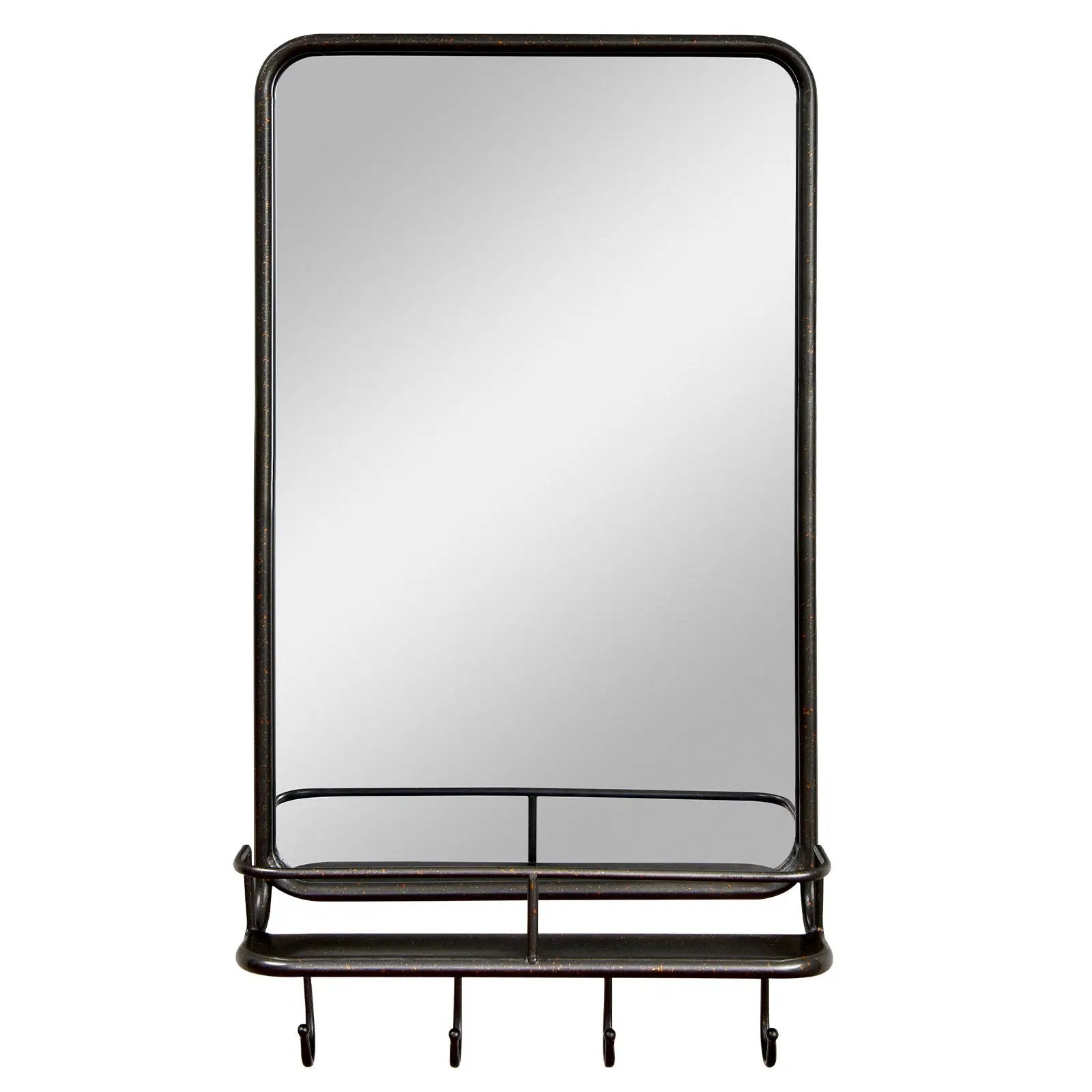 Wall Bathroom Mirror with Shelf Hooks Sturdy Metal Frame for Bedroom Living Room by DirectDeals