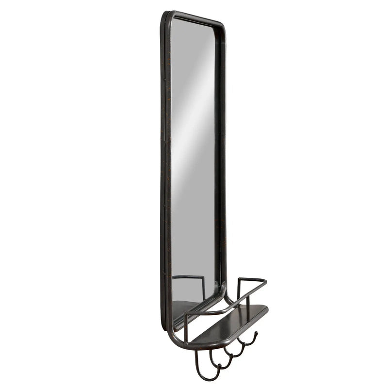 Wall Bathroom Mirror with Shelf Hooks Sturdy Metal Frame for Bedroom Living Room by DirectDeals