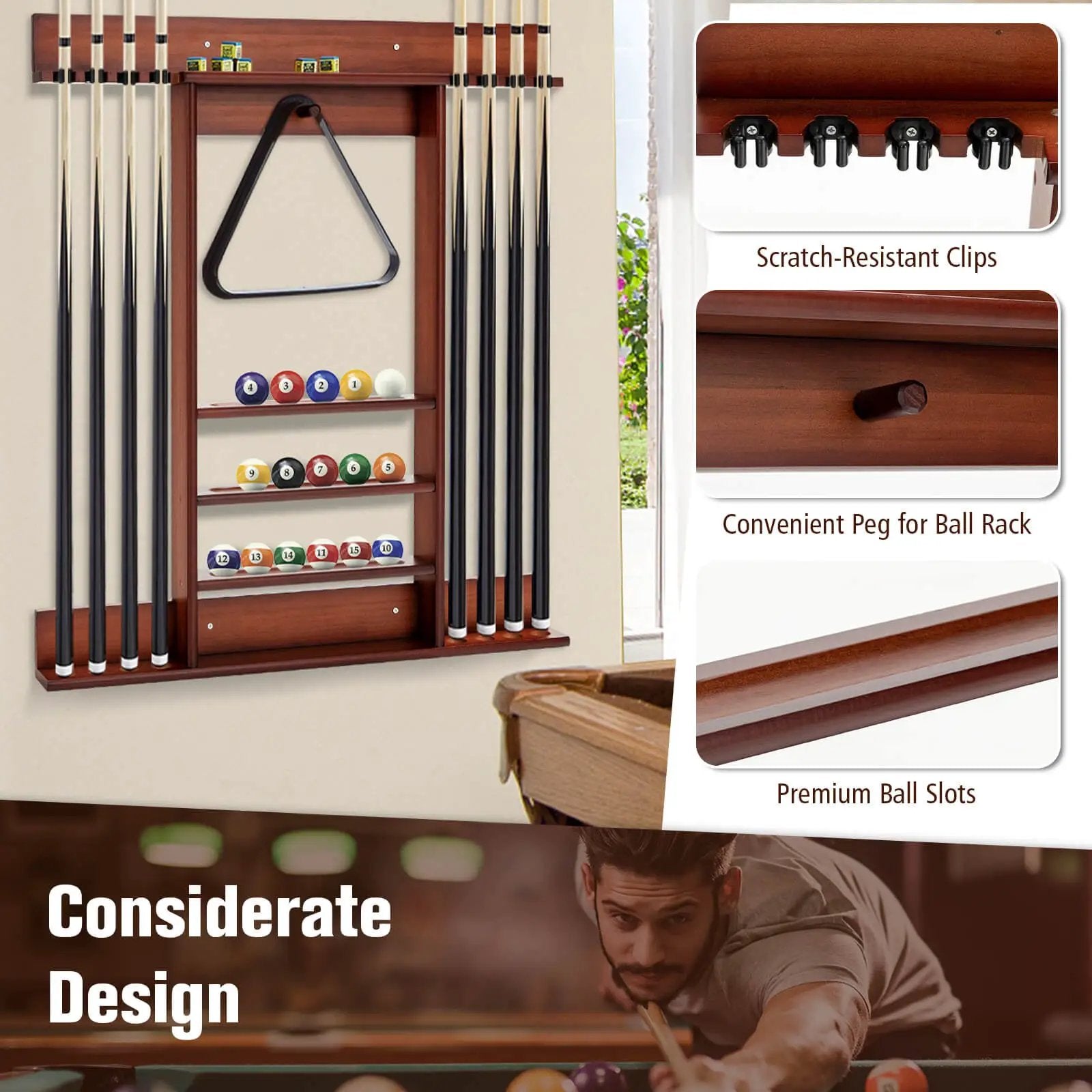 Wall-mounted Billiards Pool Cue Rack Only by DirectDeals