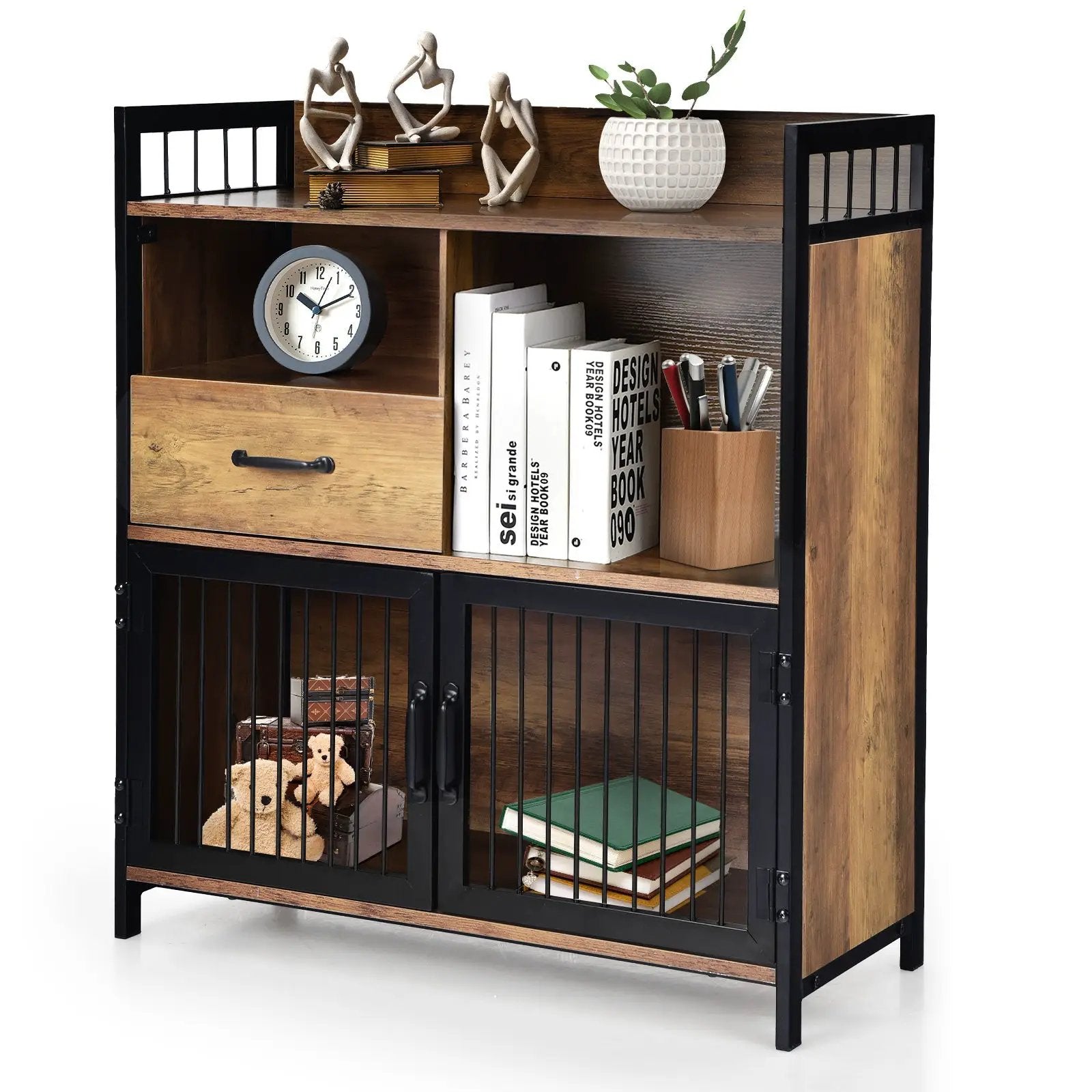 Buffet Cabinet with Drawer and Wood Storage Shelf for Kitchen-Rustic Brown by DirectDeals