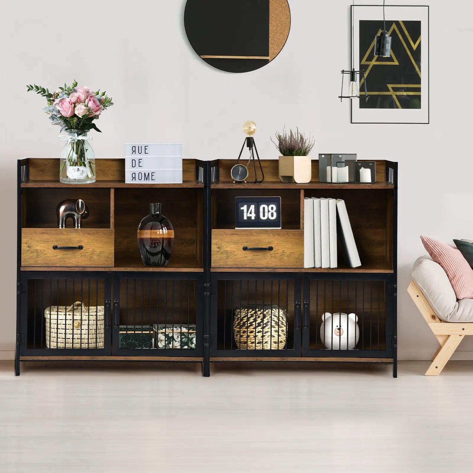 Buffet Cabinet with Drawer and Wood Storage Shelf for Kitchen-Rustic Brown by DirectDeals