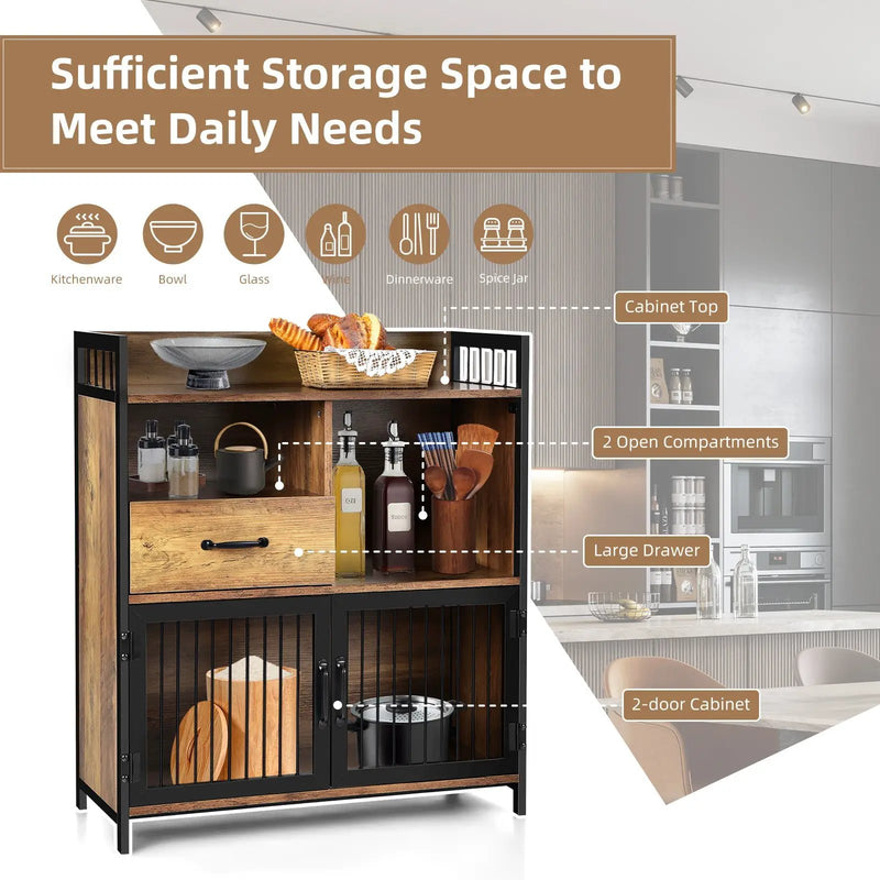 Buffet Cabinet with Drawer and Wood Storage Shelf for Kitchen-Rustic Brown by DirectDeals