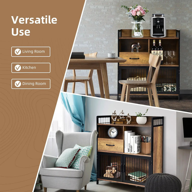 Buffet Cabinet with Drawer and Wood Storage Shelf for Kitchen-Rustic Brown by DirectDeals