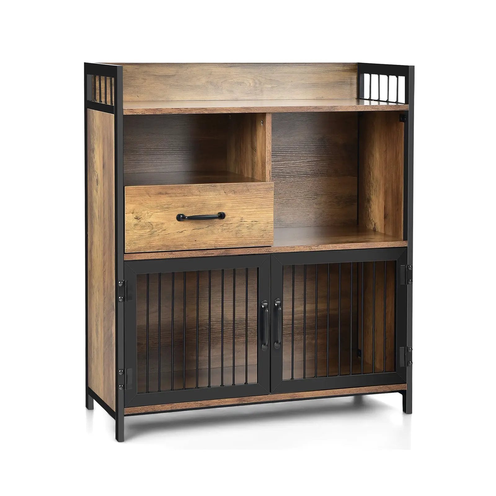 Buffet Cabinet with Drawer and Wood Storage Shelf for Kitchen-Rustic Brown by DirectDeals