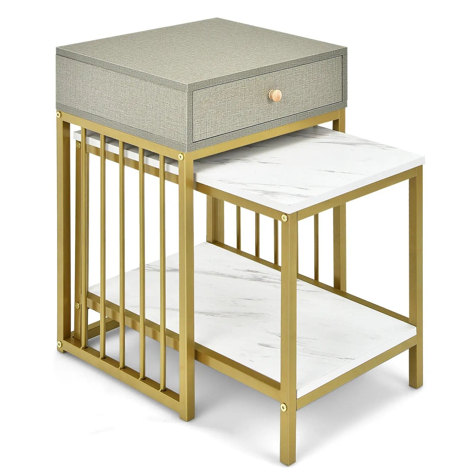 2 Pieces Modern Nesting Coffee Table Set with Drawer and Shelf-White by DirectDeals