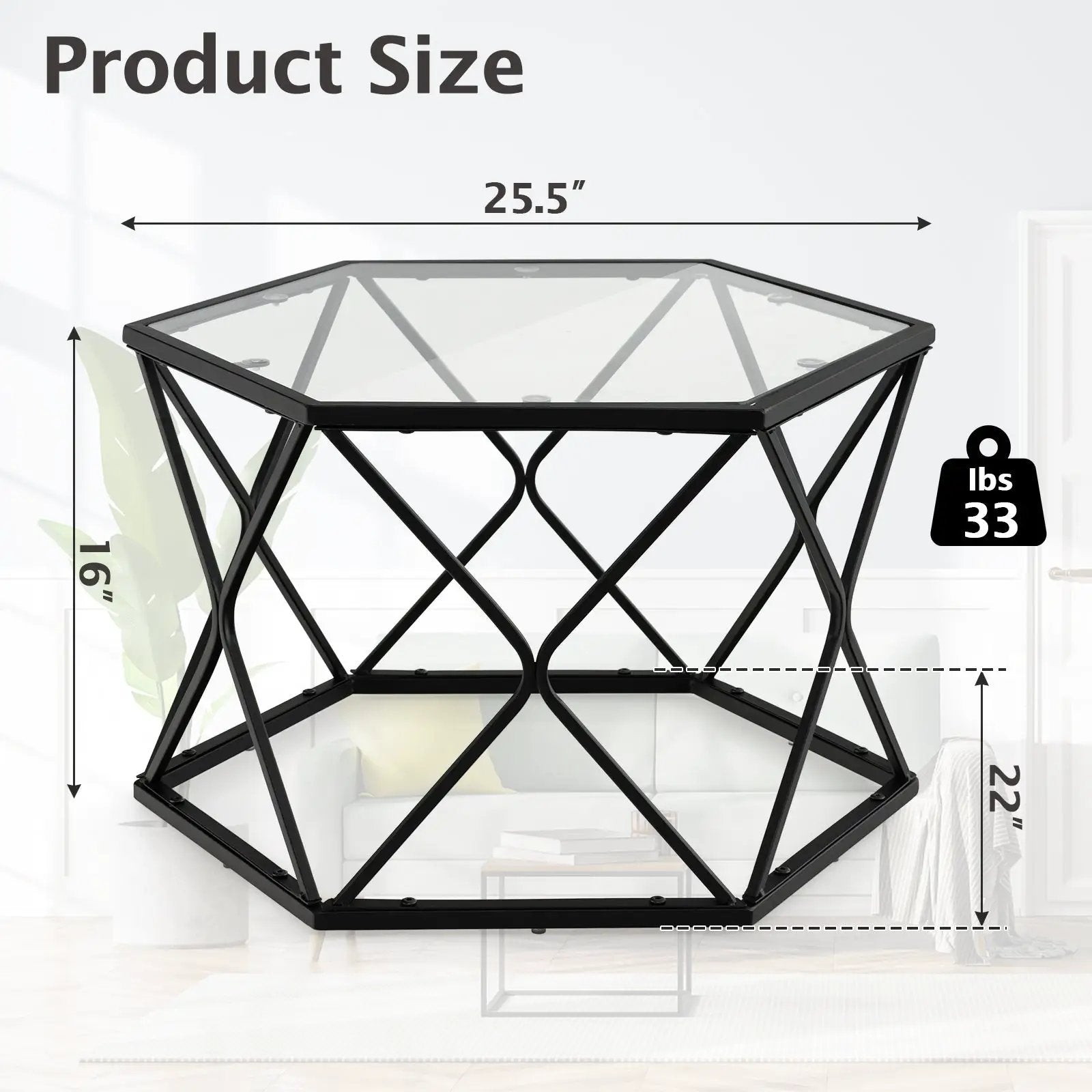 Modern Accent Geometric Glass Coffee Table-Black by DirectDeals